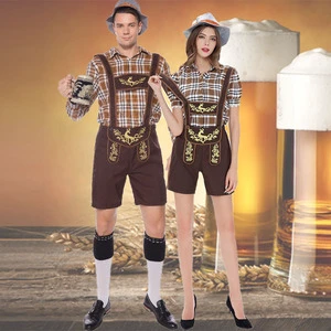 Men's Bavarian Suspender Set - German Oktoberfest Traditional Uniform Plaid Print Festival Outfit