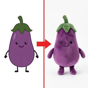 Custom Plush Elongated Garden Eggplant Soft Toy Leaf stem Detail Custom Craft Exclusive Customer Illustration Draft