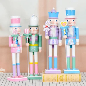 38cm Colorful Painted Decorative Navidad Cascanueces Wooden Christmas Nutcracker With Candy Cane For Decor