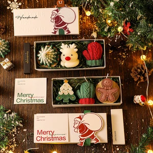 Wholesale Luxury 3PCS Christmas Tree Gingerbread Man & Deer Scented Soy Wax Candles Set for Home Decoration Holiday Gift Giving