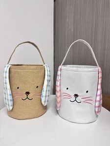 Wholesale Hot Selling Factory Price New Custom Plaid Long Bunny Ears Easter Linen Waterproof Durable Gift Basket