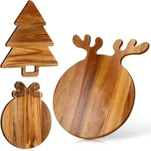 Premium 3 Pcs Acacia Wood Christmas Cutting Board Set Festive Charcuterie Cheese Board Round Pizza Bread Board OEM/ODM Available