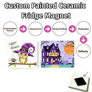 Hot Selling Customized Personalized DIY Halloween Series Painted Ceramic Fridge Magnet Promotion Gift