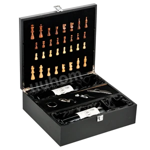 Luxury Wooden Wine Accessories Set With Chess,Wine Tool Set Box With Chess Board Game Set,Corkscrew Sets Wooden Box