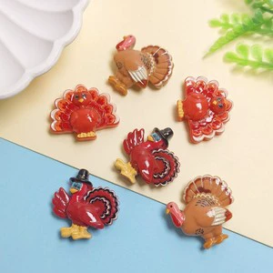 100Pcs Fall Thanksgiving Turkey Charms Mini Resin Turkey Flatback Cabochons Ornaments for Jewelry Making DIY Holiday Party Decor