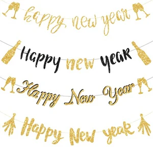 Best-Selling Glitter String Happy New Year Banner for New Year's Day Party Venue Decoration Supplies