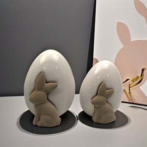 Easter Ceramic New Design Spring Decoration Ceramic Rabbit and Egg Decoration Easter Decoration