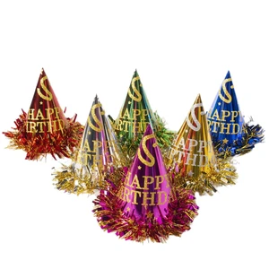 Metallic Tassel Happy Birthday Cone Party Hats for Kids Adults Photo Booth Props Birthday Party Decorations Supplies