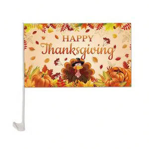 Cheap Price Happy Thanksgiving Day Theme Car Window Flag 12x18inch Custom Logo Digital Printing Includes Flagpoles