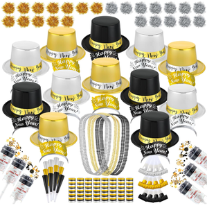 Happy New Year Paper Hats Tiaras Bead Necklace Bracelet Horn Noise Makers Photo Props for New Year Game Party Supplies
