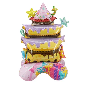 Colorful Three Layer Cake Aluminum Film Balloons Baby Children's Birthday Party Decoration Standing Balloons