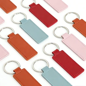 Wholesale Popular High Quality Rectangular Leather Keychain Promotional Gift Minimalist Car Key Ring With Embossed Logo