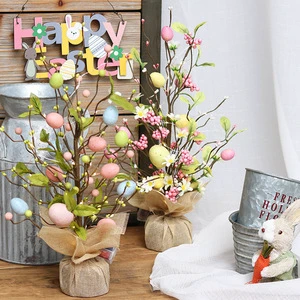 New Hot Selling Products Easter Decorations LED Luminous Easter Egg Decoration Tree Simulation Bird Egg Real Tree