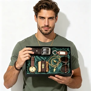 Lunaire Custom Logo Men's Gift Box 7pcs Watch Belt Sunglasses Premium Ready-to-Gift for Groomsmen/Corporate Gifts