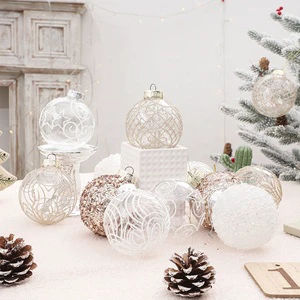 6pcs 8cm PET Christmas Ball Ornaments Set Hand Painted Assorted Shatterproof Baubles Xmas Tree Decor Wholesale