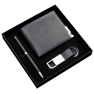 Custom Logo Father Day Promotional 3 in 1 Wallet Key Chain Pen Mens Gift Set Promotional Leather Gift Set Promotional Gift Set