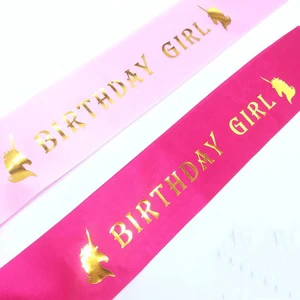 Yiwu Wholesale Pink Red Unicorn Happy Girl Sash for Kids Adults Birthday Party Decorations Supplies
