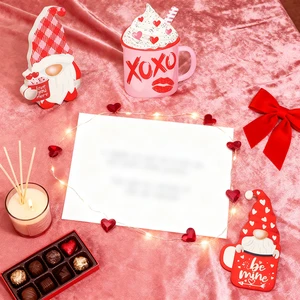 4PCS Multi-size Wooden Gnome & Coffee Cup Centerpiece with Sweet Slogans. Red-pink Design for Valentine's Dinners, Dates & Gifts