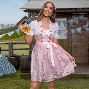Europe and America Octoberfest Lace up Beer Festival Dress Wholesale Bavarian National Maid Uniform Ladies' Lace Dress