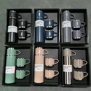 Cross-border One Cup Three Lids Vacuum Insulated Stainless Steel Cup Outdoor Household High-end Portable Water Cup Set Logo
