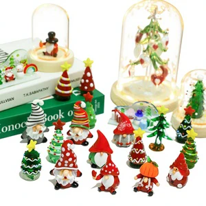 Handmade Glass Christmas Tree & Santa In Glass Dome - Miniature Festive Figurine For Desktop Gift Glass Xmas Ornament