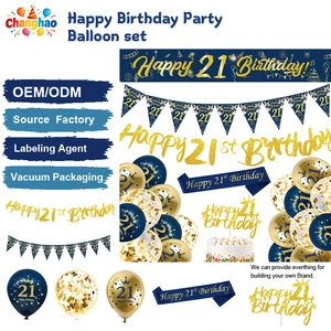 Wholesale Blue Gold Men's 40/50/60/70th Birthday Party Kit Happy Birthday Banner Balloon Set Adult 40th Male Birthday Decoration