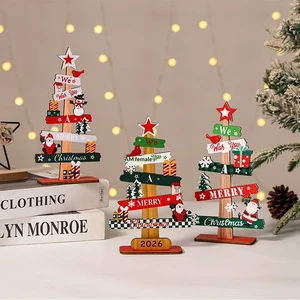 Cross-border New 2026 Wooden Christmas New Year Desktop Ornaments English Letters Santa Claus Snowman Star Designs-Creative