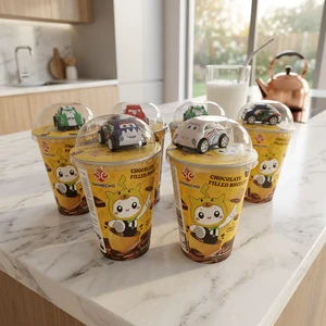 Custom Logo & Specification Halal Kids Birthday Favor Snack Wholesale Surprise Cup Chocolate Filled Biscuit With Mini Car Toy