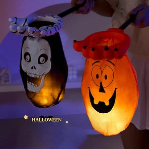 New Arrival Halloween Theme Pumpkin Skull Ghost Hand Durable Plastic Candy Bag Gift Bag Child LED Light Candle Outdoor Use Party