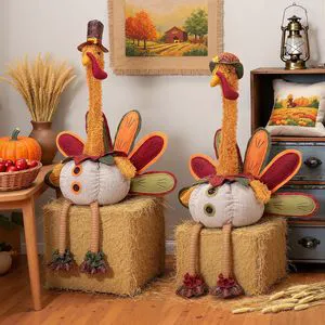 Erzheng New Thanksgiving Turkey Doll Retractable Cloth Faceless Ornaments 49x21x78cm Harvest Festival Classic Cute Gift