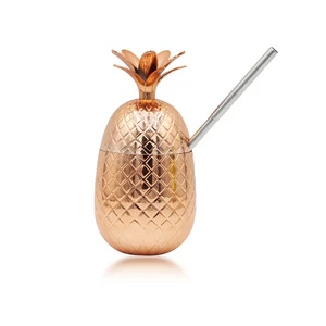 Tropical Pineapple Shaped Plastic Water Cup 450Ml with Straw Party Supplies for Adults Beach Holiday Birthday Wedding