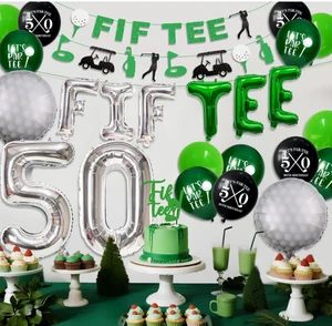 Golf Theme Adult 50th Birthday Party FIF TEE 50 Foil Balloons and Banners Helium Printed Latex Balloon Gift Cake Topper Supplies