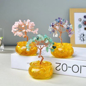 Abundance & Positive Energy Decor Natural Crystal Money Tree Set With Yellow Treasure Bowl Base Handmade Fashion Trend