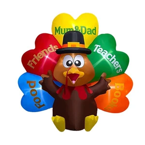 8FT Waterproof IP44 DC Thanksgiving Inflatables Turkey Pilgrim Hat Colorful Tail Built-in LED Lights Light up Eco-friendly Fall