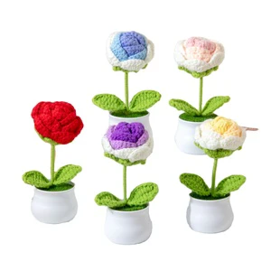 Birthday Mother's Day Gift Wool Flower Handmade Decoration Potted Crochet Sunflower Finished Handmade Knitting Crochet Rose