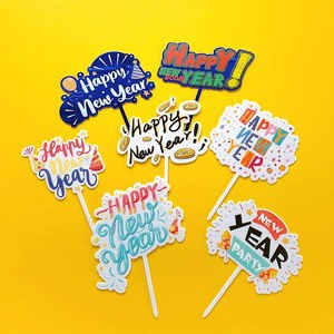 Colorful Acrylic Happy New Year Cake Topper for Party Cake Decoration Dessert Decorations