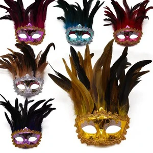 Carnival Masquerade Rooster Feather Mask Halloween Festival Ball Venetian Party Performance Costume Eye Mask Party Decor