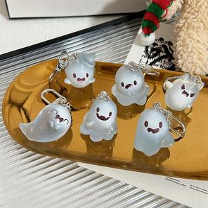 Halloween Luminous Ghost Keychain Portable Resin Keyring Cute Floating Ghost Key Chain