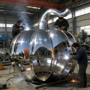 Striking Large Size Mirror Outdoor Farm Decor Stainless Steel Pumpkin Sculpture