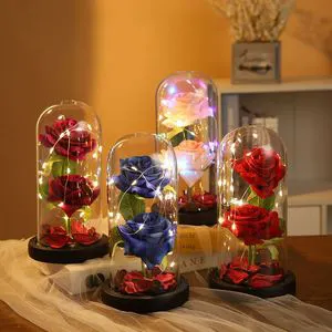 Valentine's Day Mother's Day Handmade Preserved Flower LED Lights Glass Dome Eternal Rose Ornaments Long Lasting 3-5 Years Home