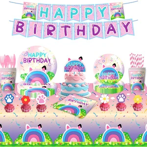 Gaby Magic House Themed Birthday Party Supplies Set Including Paper Plates Cups Banner Balloons for Kids Celebration Decorations