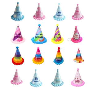 Colorful Paper Birthday Party Hats With Pom Pom for Kids Adults Cone Photo Booth Props Birthday Party Decorations Supplies
