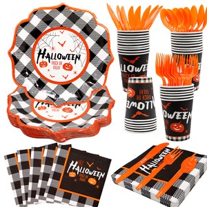 Eco-Friendly Halloween Theme Disposable Dinnerware Set Party Decorations Paper Plate Napkin Cup Tableware Party Supplies