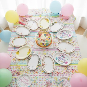 XDFPAK Disposable Eco-Friendly Oval Shape Birthday Party Set for Kids with Decorations