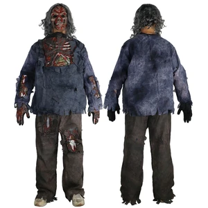 Halloween Zombie Monster Cosplay Horror Zombie Ghost Blue Tie Dye Zombie Costume Night Long Hair Ghost Costume Set