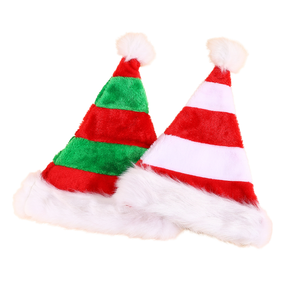 High Quality Splicing Decorative Gift Christmas Decoration Red Green White Plush Striped Christmas Elf Hat