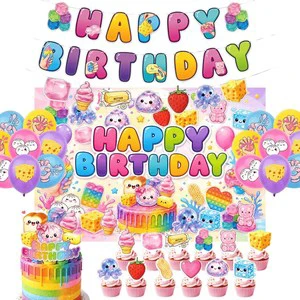 Cute Food Themed Birthday Decor Kit Party Backdrop Balloons Banners and Cake Toppers for Colorful Celebration Kids Party