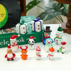 2025 New Christmas Holiday Creative Home Gifts Christmas Snowman Elk Cartoon Mini Desktop Ornaments Colorful Glass Craft