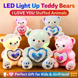 Cute LED Light Up Teddy Bear With I Love You Heart Plush Gift For Girls And Girlfriend