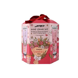 Valentine's Day Hand Cream Set Featuring 5 Moisturizing Lotions with Floral Scents in an Elegant Hexagonal Ribbon Bow Gift Box